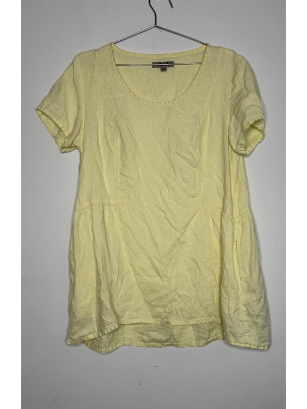 Flax Size Small Butter Yellow Linen Peplum Tunic Short Sleeves Lagenlook Boho